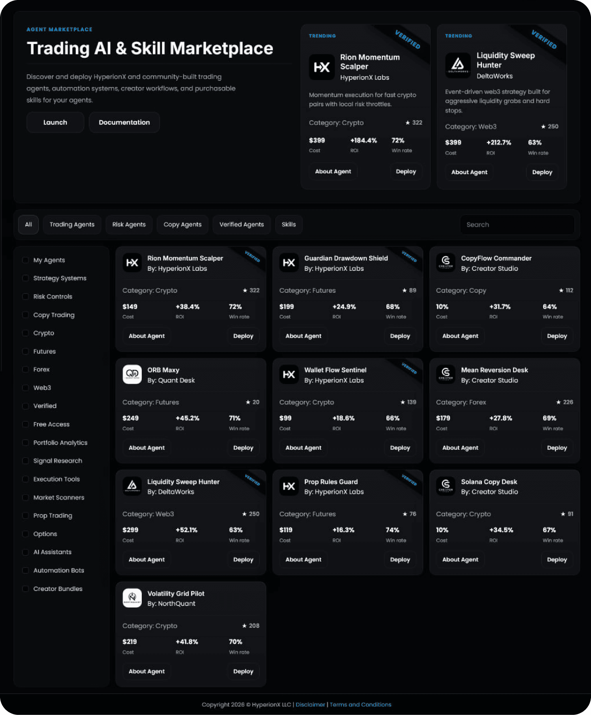 HyperionX AI marketplace interface